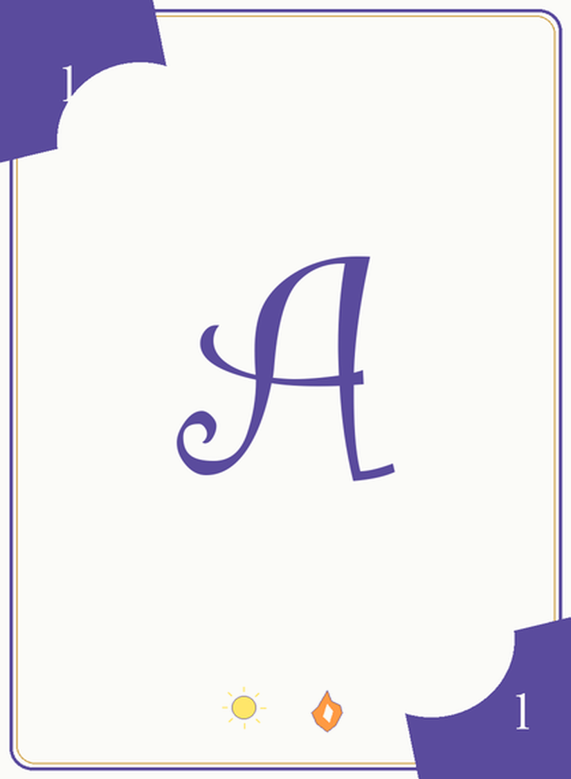 Letter A card with point value and color symbols