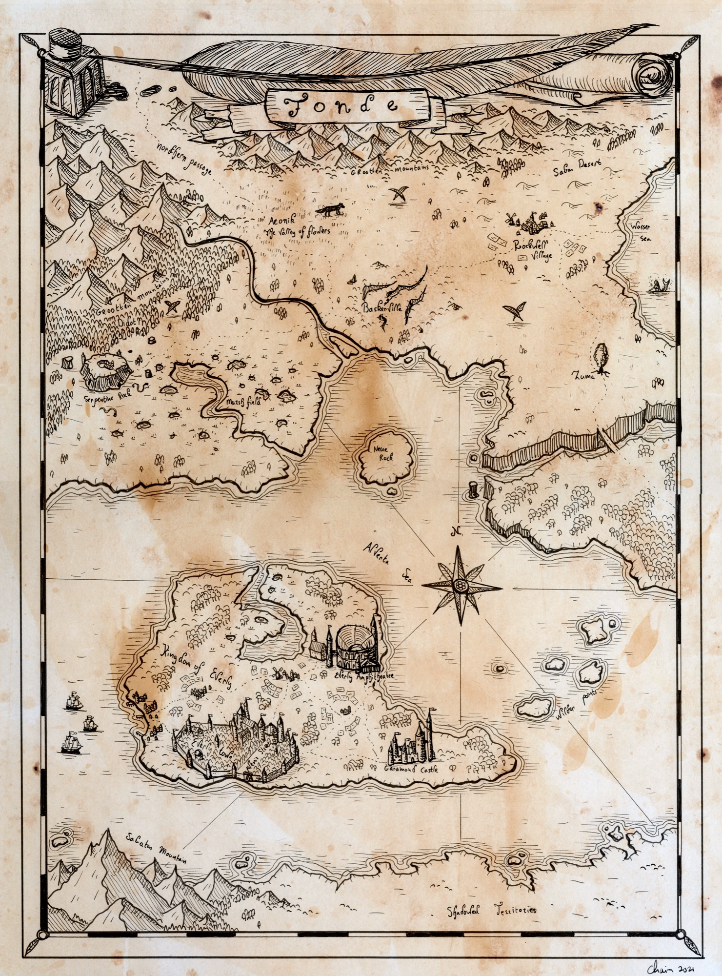 Finished parchment map of Fonde by Pennymores cartographer Chaim Holtjer