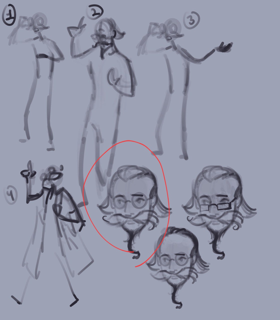 Selected face and pose for Professor Hemming Ernway with Eric Koester's red-circle notes.