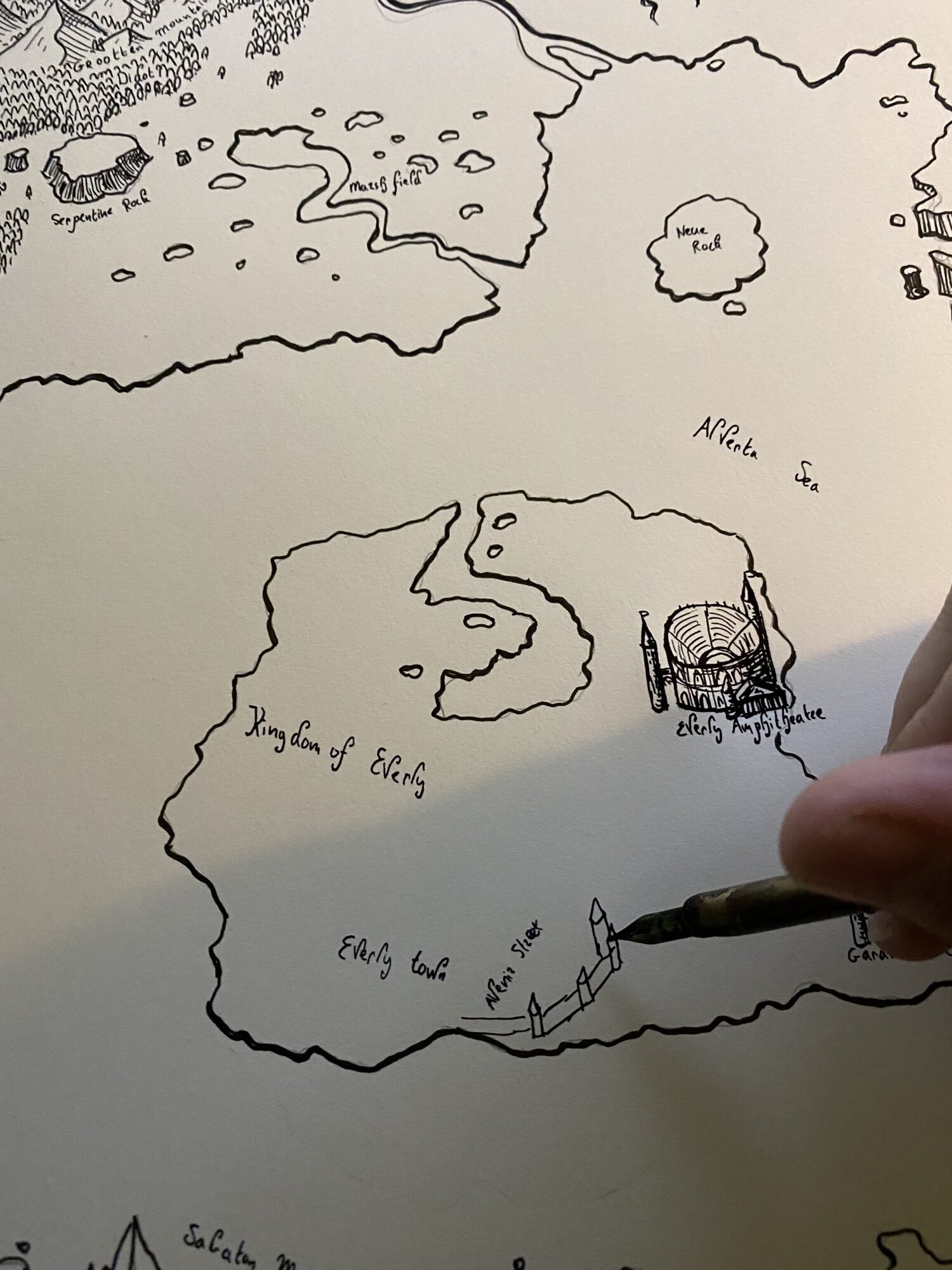 The Kingdom of Everly taking shape on Chaim Holtjer's hand-drawn map