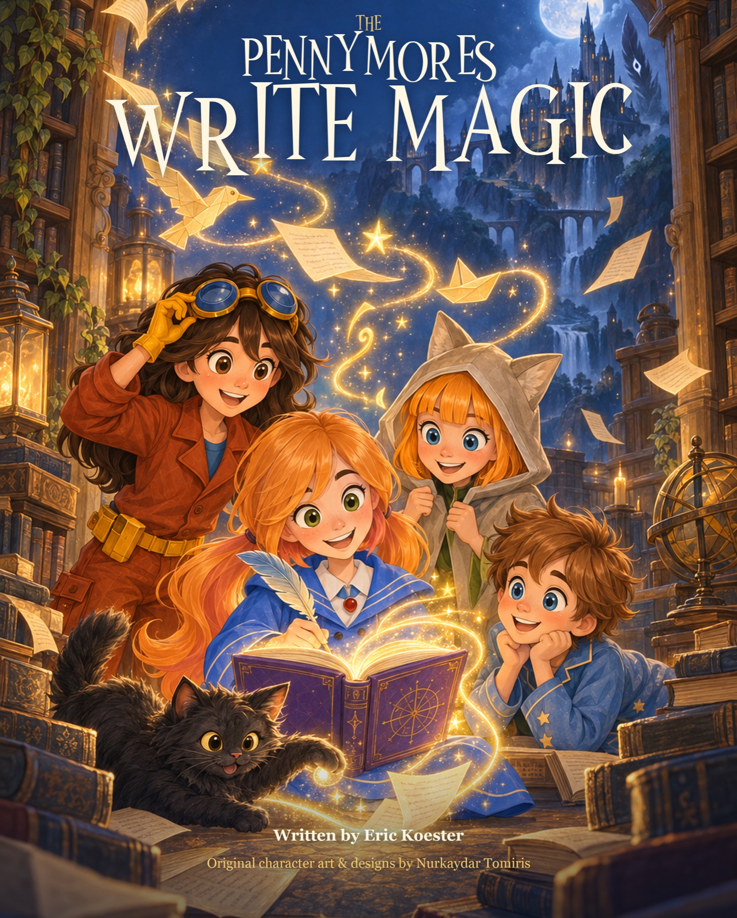 Cover of The Pennymores: Write Magic, a forthcoming illustrated storybook